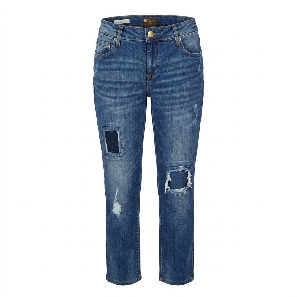 KUT from the Kloth Catherine Boyfriend Distressed Blue Jeans Women Size 2